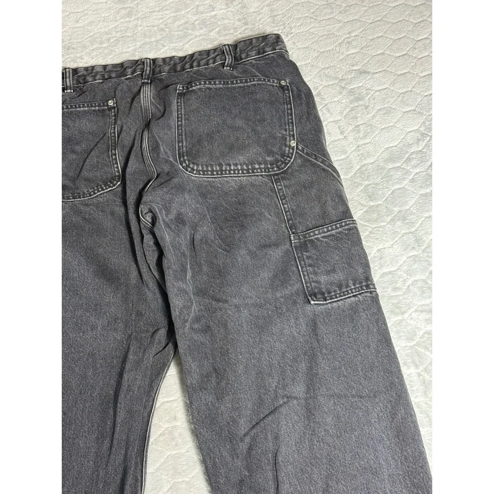 Zara Mens Double Knee Carpenter Pants Washed Black 36x30 Skater Grunge Y2K Work